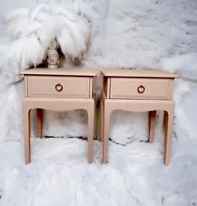 Pair of Stag Minstrel Vintage Slim Narrow Bedside Tables Bespoke To Order Pink - Picture 1 of 5