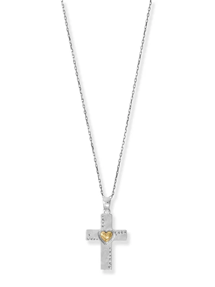 Collar Cruz con Corazón de Oro 14k Plata de Ley Ajustable Foto 1 de 1