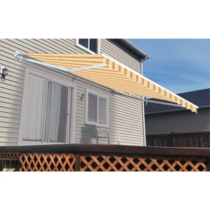ALEKO Retractable Motorized Garden Patio Awning 13 x 10 ft Multistripe Yellow - Picture 1 of 13