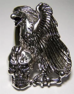 ANILLO DE MOTOCICLISTA DE LUJO ÁGUILA GRANDE CON CALAVERA #BR177 PARA HOMBRE MUJER joyería PLATA NUEVO - Imagen 1 de 1