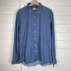 J LINDEBERG Shirt Mens Size XXL Blue Chambray Dani CA Washed Long Sleeve Slim - Picture 1 of 15