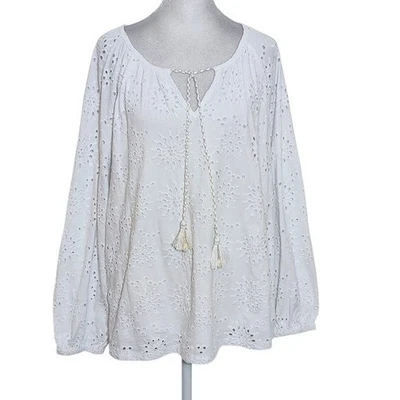 Top de algodón con ojales blancos Soft Surroundings nuevo con etiquetas talla mediana blanco con ojales Foto 1 de 4