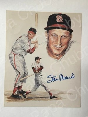 Stan Musial St. Louis Cardinal 8x10 Signed Auto Autograph Artwork Photo (A) - Image 1 of 2