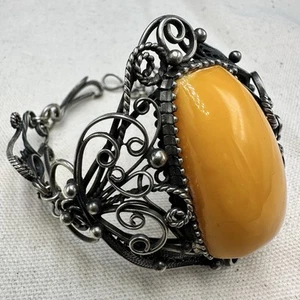 Vintage Landscape Baltic Egg Yolk Amber Bracelet Butterscotch USSR - Picture 1 of 18