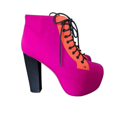Jeffrey Campbell Lita Lace Up Platform Boots size 7 Pink Orange - Image 1 of 4
