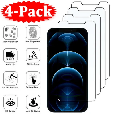 4-Pack Tempered Glass Screen Protector For iPhone 17 16 15 14 13 12 11 XR X Max - Image 1 of 4