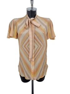 Valentino Women's Striped Short Sleeve Blouse Bow Tie Neck Size 42 - Picture 1 of 7