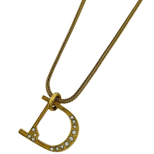 Collana Christian Dior D Logo Strass Collana Placcato Oro Donna