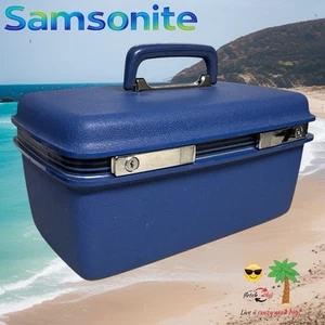 Vintage Blue Samsonite Concord 70's Travel Train Case w/Tray, Mirror & 2 Keys - Picture 1 of 13