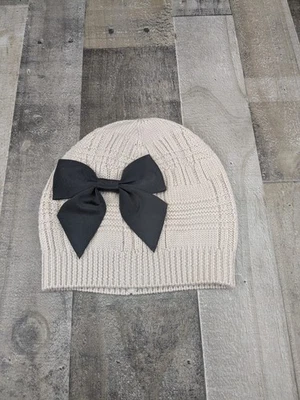 Kate Spade Tan Grosgrain Black Bow Beanie Hat - Image 1 of 3