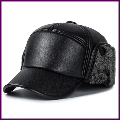 Sombrero cálido de invierno para hombres Gorra de béisbol de piel de cuero negro Hombres Snapback Mujeres Casqueta Foto 1 de 4