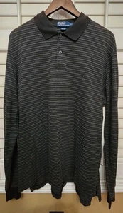 Polo Ralph Lauren XL Long Sleeve Quarter Button Gray Striped Shirt, Black Pony - Picture 1 of 8