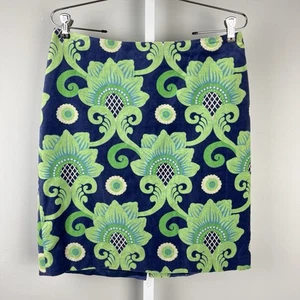 J. McLaughlin Velour Velvet Pencil Skirt Womens Size 8 Green Blue Floral - Picture 1 of 5