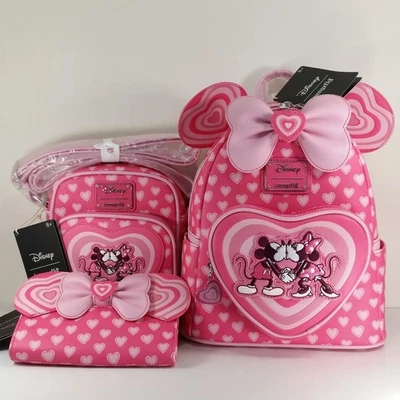 Disney Mickey & Minnie Mouse Corazones Orejas Mini Mochila y Cartera y Bandolera Conjunto Foto 1 de 4