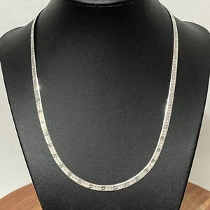 Vtg Italy .925 Sterling Reversible Diamond Cut Herringbone 18” Chain Necklace - Picture 1 of 6