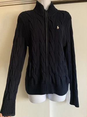 Polo Ralph Lauren Azul Marino Tejido con Cable Cremallera Completa Cárdigan Suéter con Bolsillos, Talla M Foto 1 de 4