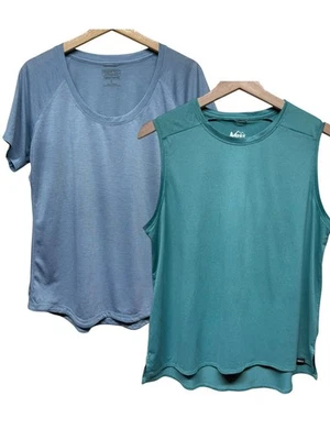 Lot of 2 REI Co-op Women Sz L Active Pursuits Short Sleeve/Tank Top Green Blue - Image 1 of 4