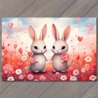 5x7''  Bunnies Surrounded Cute Flowers Funny Valentine s Day Scene    