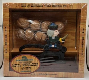 Cast Iron Nut Cracker Set Wood Base Soldier Sword Walnuts in Original Sealed Box - Picture 1 of 6