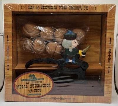 Cast Iron Nut Cracker Set Wood Base Soldier Sword Walnuts in Original Sealed Box - Image 1 of 4