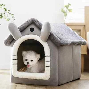 Pet Cat Kitten Dog Beds Igloo Fleece Bed Pyramid Cozy Washable Warm House Cave - Picture 1 of 8
