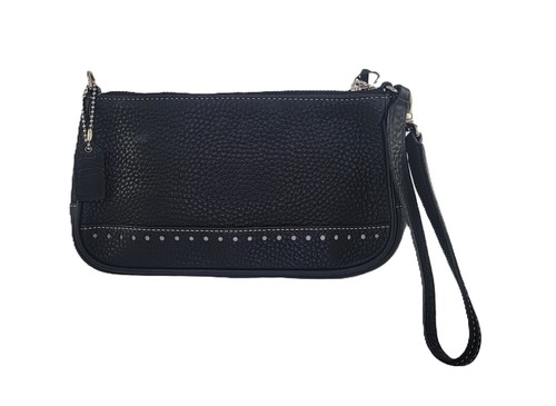 Charm Coach vintage da polso in pelle nera Hampton K05S 9860 Y2K logo nappa