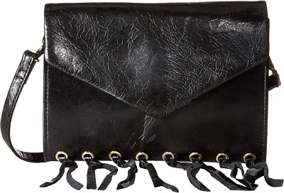 Hobo 170849 Womens Maisy Glazed Leather Fringe Crossbody Bag Black Size Mini - Image 1 of 2