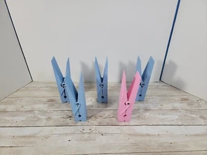6" Lot of 5 Jumbo Wooden Clothes Pins Pink Blue Crafts Laundry DIY Gender Reveal - Picture 1 of 7