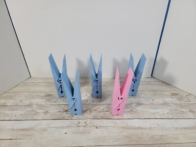 Lote de 6" de 5 prendedores de madera Jumbo rosa azul manualidades lavandería hágalo usted mismo revelación de género Foto 1 de 4