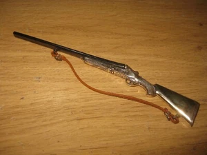 ANTIQUE PERFECT DOUBLE BARREL HUNTING SHOTGUN RIFLE CHROMED BRASS MINIATURE 1900 - Picture 1 of 7