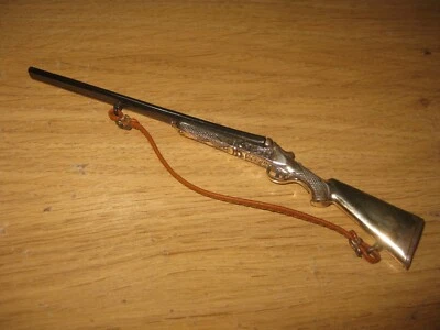 ANTIQUE PERFECT DOUBLE BARREL HUNTING SHOTGUN RIFLE CHROMED BRASS MINIATURE 1900 - Image 1 of 4