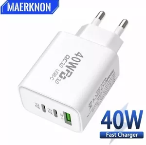 3-fach Schnellladegerät 40W Netzteil 2x USB-C + 1x USB Charger Mehrfach Stecker - Bild 1 von 5