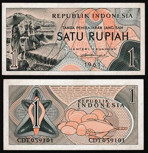Indonesia 1 rupiah 1961 Rice Field Workers P78 Prefix CDT UNC - Picture 1 of 8