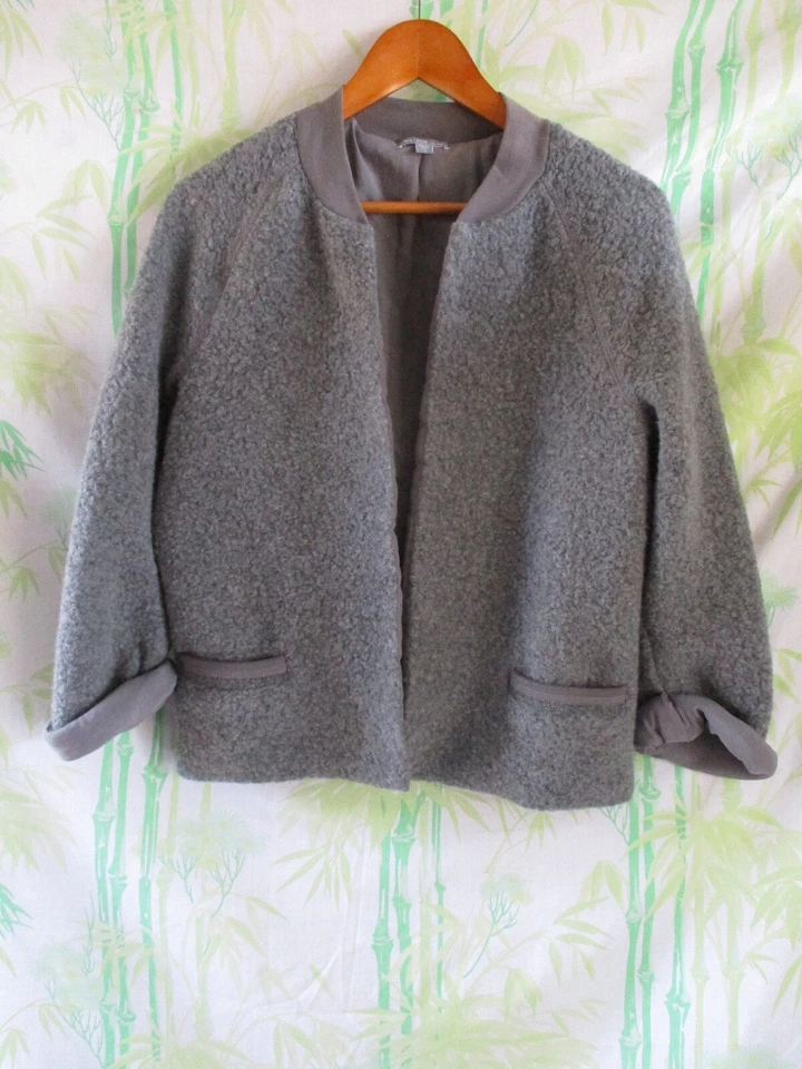 James Perse Gris Lana Sherpa Polar Frente Abierto Cárdigan Bomber Chaqueta 3 Foto 1 de 4