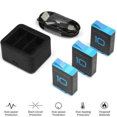 For GoPro Hero 9 Hero10 Black AHDBT-901 ADDBD-001 Hero 9/10 Battery (3-PACK) - Image 1 of 4