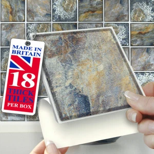 Self Adhesive Wall Tiles | Pack of 18 Rustic Slate 4" Stick On Wall Tiles - Picture 1 of 11