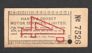 VINTAGE HANTS & DORSET MOTOR SERVICES LTD 4d BUS TICKET - BRICKWOODS STOUT AD - Bild 1 von 2