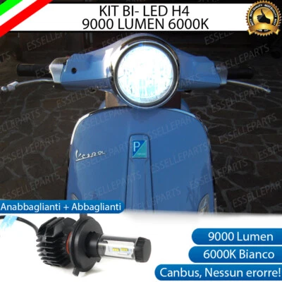 LAMPADA LED H4 6000K 9000 LUMEN CANBUS PIAGGIO VESPA PRIMAVERA MOTO LUCE BIANCA - Immagine 1 di 4
