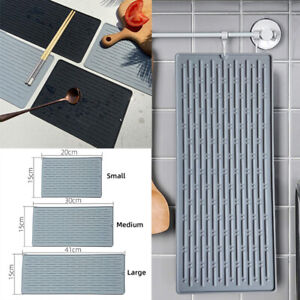 Silicone Dish Draining Mat Kitchen Pans Washing Up Drainer Tray Drying Board Pad