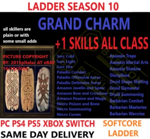 LADDER✅PC PS4 PS5 XBOX SWITCH✅CHARMS +1 SKILL ALL CLASS DIABLO 2 RESURRECTED D2R - Picture 1 of 2