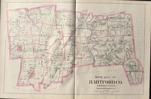 Antique Map South Part of Hartford County Connecticut Hurd 1893 - Picture 1 of 1