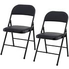 2 Cushioned PU Folding Chair Guest Visitor Study Seating Black Metal Frame