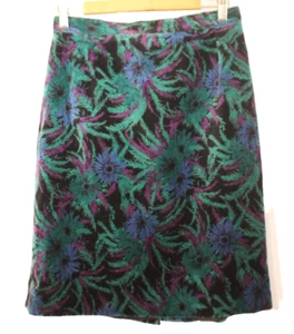 Vintage 1980s Size 8 Black Green Blue Purple Velvet Floral Palms Straight Skirt - Picture 1 of 3