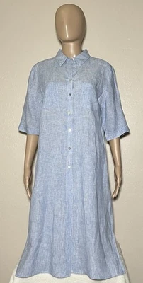 Vestido de mujer Chicos azul lino manga larga abotonada informal ligero talla 1 Foto 1 de 4