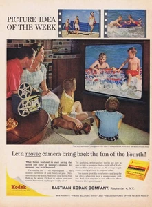 1960 Eastman Kodak Family & Dachshund Watching Family Movies Print Ad - Picture 1 of 1