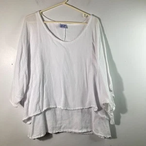 Womens Oh My Gauze Cotton Lagenlook Layered Tunic Short Sleeve S White Cotton - Picture 1 of 9