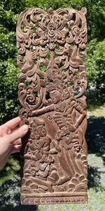 20th C. Hand Carved Wooden Wall Plaque Hanging Panel Bali Indonesia Art - Picture 1 of 7