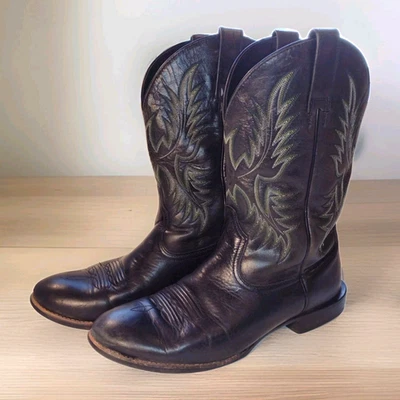 Botas Ariat Heritage Cowboy Western biqueira redonda preta clássica robusta masculina tamanho 10.5 - Imagem 1 de 4