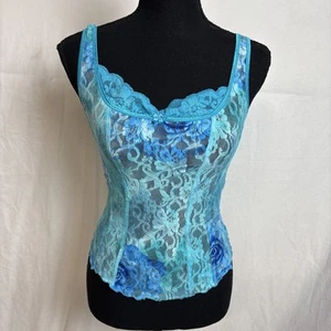 Canotta Arianne vintage taglia M verde blu pizzo floreale sexy - Foto 1 di 2