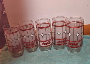 VETRO COLORATO STILE TIFFANY VINTAGE COCA-COLA BICCHIERE DA BERE QUANTITÀ di 5 bicchieri - Foto 1 di 4